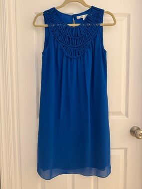 Max Studio Royal Blue Crochet Yoke Shift Dress